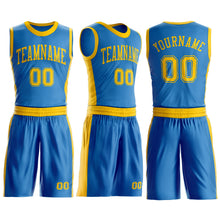 Laden Sie das Bild in den Galerie-Viewer, Custom Blue Gold Round Neck Suit Basketball Jersey