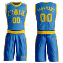 Laden Sie das Bild in den Galerie-Viewer, Custom Blue Gold Round Neck Suit Basketball Jersey
