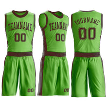 Load image into Gallery viewer, Custom Neon Green Brown Round Neck Suit Basketball Jersey