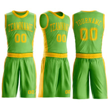 Laden Sie das Bild in den Galerie-Viewer, Custom Neon Green Gold Round Neck Suit Basketball Jersey