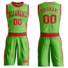 Laden Sie das Bild in den Galerie-Viewer, Custom Neon Green Red Round Neck Suit Basketball Jersey