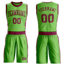 Laden Sie das Bild in den Galerie-Viewer, Custom Neon Green Maroon Round Neck Suit Basketball Jersey