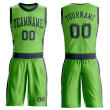 Laden Sie das Bild in den Galerie-Viewer, Custom Neon Green Navy Round Neck Suit Basketball Jersey