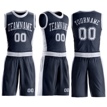 Laden Sie das Bild in den Galerie-Viewer, Custom Navy White Round Neck Suit Basketball Jersey