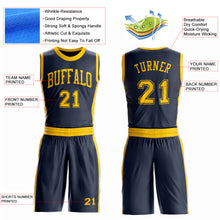 Load image into Gallery viewer, Custom Navy Gold Round Neck Suit Basketball Jersey