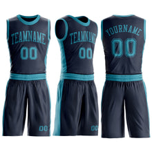 Laden Sie das Bild in den Galerie-Viewer, Custom Navy Teal Round Neck Suit Basketball Jersey