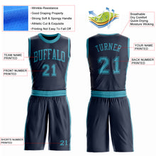 Laden Sie das Bild in den Galerie-Viewer, Custom Navy Teal Round Neck Suit Basketball Jersey