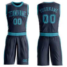 Laden Sie das Bild in den Galerie-Viewer, Custom Navy Teal Round Neck Suit Basketball Jersey