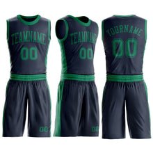 Laden Sie das Bild in den Galerie-Viewer, Custom Navy Kelly Green Round Neck Suit Basketball Jersey
