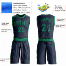 Laden Sie das Bild in den Galerie-Viewer, Custom Navy Kelly Green Round Neck Suit Basketball Jersey
