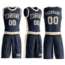 Load image into Gallery viewer, Custom Navy Cream Round Neck Suit Basketball Jersey
