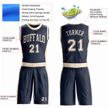 Load image into Gallery viewer, Custom Navy Cream Round Neck Suit Basketball Jersey