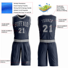 Laden Sie das Bild in den Galerie-Viewer, Custom Navy Gray Round Neck Suit Basketball Jersey