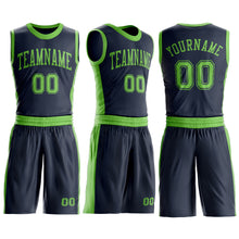 Laden Sie das Bild in den Galerie-Viewer, Custom Navy Neon Green Round Neck Suit Basketball Jersey