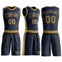 Laden Sie das Bild in den Galerie-Viewer, Custom Navy Old Gold Round Neck Suit Basketball Jersey