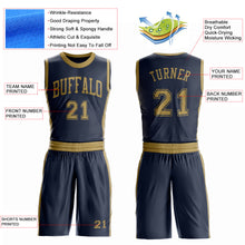 Laden Sie das Bild in den Galerie-Viewer, Custom Navy Old Gold Round Neck Suit Basketball Jersey