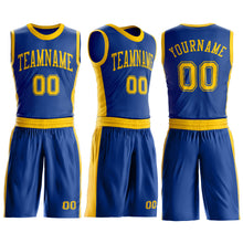 Laden Sie das Bild in den Galerie-Viewer, Custom Royal Gold Round Neck Suit Basketball Jersey