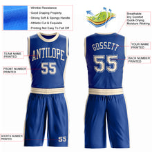 Laden Sie das Bild in den Galerie-Viewer, Custom Royal Cream Round Neck Suit Basketball Jersey