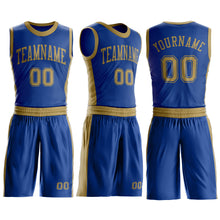 Laden Sie das Bild in den Galerie-Viewer, Custom Royal Old Gold Round Neck Suit Basketball Jersey