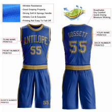 Laden Sie das Bild in den Galerie-Viewer, Custom Royal Old Gold Round Neck Suit Basketball Jersey