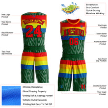 Load image into Gallery viewer, Custom Green Fire Red Blue Black-Gold Stripe Camo Round Neck Sublimation Basketball Suit Jersey