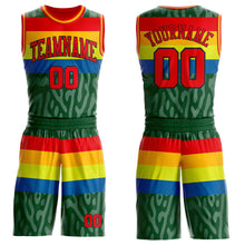 Load image into Gallery viewer, Custom Green Fire Red Blue Black-Gold Stripe Camo Round Neck Sublimation Basketball Suit Jersey
