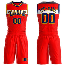 Загрузить изображение в средство просмотра галереи, Custom Red Navy White-Gold Geometric Stripe Round Neck Sublimation Basketball Suit Jersey