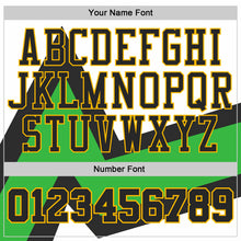 Laden Sie das Bild in den Galerie-Viewer, Custom White Black Green-Gold Triangle Geometric Stripe Round Neck Sublimation Basketball Suit Jersey