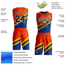Load image into Gallery viewer, Custom Orange Black Gold Royal-White Geometric Stripe Round Neck Sublimation Basketball Suit Jersey