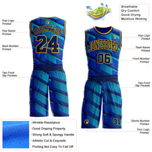 Charger l'image dans la galerie, Custom Thunder Blue Navy Lakes Blue-Gold Geometric Stripe Round Neck Sublimation Basketball Suit Jersey