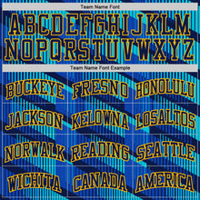 Charger l'image dans la galerie, Custom Thunder Blue Navy Lakes Blue-Gold Geometric Stripe Round Neck Sublimation Basketball Suit Jersey