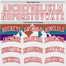 Laden Sie das Bild in den Galerie-Viewer, Custom White Texas Orange Teal Purple Red Black-Gold Mountain Geometric Stripe Round Neck Sublimation Basketball Suit Jersey