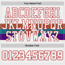 Laden Sie das Bild in den Galerie-Viewer, Custom White Texas Orange Teal Purple Red Black-Gold Mountain Geometric Stripe Round Neck Sublimation Basketball Suit Jersey