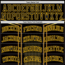 Загрузить изображение в средство просмотра галереи, Custom Black Old Gold-Gold Vertical Stripe Gradient Round Neck Sublimation Basketball Suit Jersey