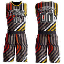 Загрузить изображение в средство просмотра галереи, Custom Black Steel Gray Red White-Gold Wave Stripe Round Neck Sublimation Basketball Suit Jersey
