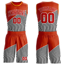 Laden Sie das Bild in den Galerie-Viewer, Custom Orange Red Black White-Gold Wave Stripe Round Neck Sublimation Basketball Suit Jersey