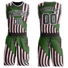 Charger l'image dans la galerie, Custom Black Steel Gray Light Pink Green-White Wave Stripe Round Neck Sublimation Basketball Suit Jersey