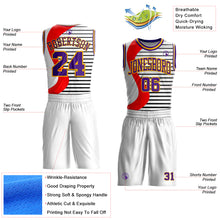 Load image into Gallery viewer, Custom White Purple Red-Gold Wave Stripe Round Neck Sublimation Basketball Suit Jersey