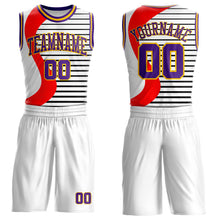 Load image into Gallery viewer, Custom White Purple Red-Gold Wave Stripe Round Neck Sublimation Basketball Suit Jersey