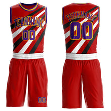 Laden Sie das Bild in den Galerie-Viewer, Custom Red Purple Black-Gold Diagonal Stripe Round Neck Sublimation Basketball Suit Jersey