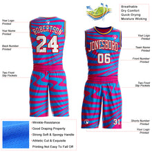 Загрузить изображение в средство просмотра галереи, Custom Hot Pink White Blue Red Purple-Gold Wave Stripe Fluid Round Neck Sublimation Basketball Suit Jersey