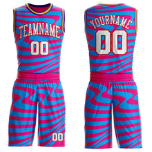 Загрузить изображение в средство просмотра галереи, Custom Hot Pink White Blue Red Purple-Gold Wave Stripe Fluid Round Neck Sublimation Basketball Suit Jersey