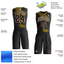Laden Sie das Bild in den Galerie-Viewer, Custom Black Brown White-Yellow Stream Wave Stripe Round Neck Sublimation Basketball Suit Jersey