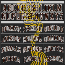 Laden Sie das Bild in den Galerie-Viewer, Custom Black Brown White-Yellow Stream Wave Stripe Round Neck Sublimation Basketball Suit Jersey
