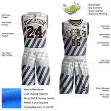 Загрузить изображение в средство просмотра галереи, Custom White Brown Gray Navy-Yellow Checkerboard Diagonal Stripe Round Neck Sublimation Basketball Suit Jersey