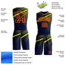 Laden Sie das Bild in den Galerie-Viewer, Custom Blue Crimson Gold-Navy Gradient Grid Stripe Round Neck Sublimation Basketball Suit Jersey