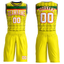 Загрузить изображение в средство просмотра галереи, Custom Yellow White Green Gray Orange-Navy Lightning Stripe Round Neck Sublimation Basketball Suit Jersey