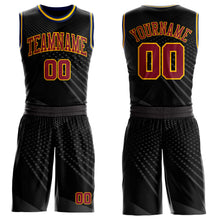 Laden Sie das Bild in den Galerie-Viewer, Custom Black Crimson Gray Gold Navy-Yellow Gradient Grid Stripe Round Neck Sublimation Basketball Suit Jersey