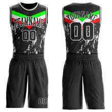 Charger l'image dans la galerie, Custom Black Neon Green Red-White Geometric Chevron Stripe Paint Splatter Round Neck Sublimation Basketball Suit Jersey