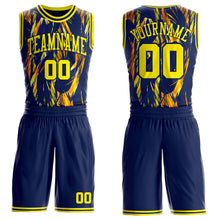Laden Sie das Bild in den Galerie-Viewer, Custom Navy-Light Yellow Wing Brush Stroke Boho Style Round Neck Sublimation Basketball Uniform Jersey